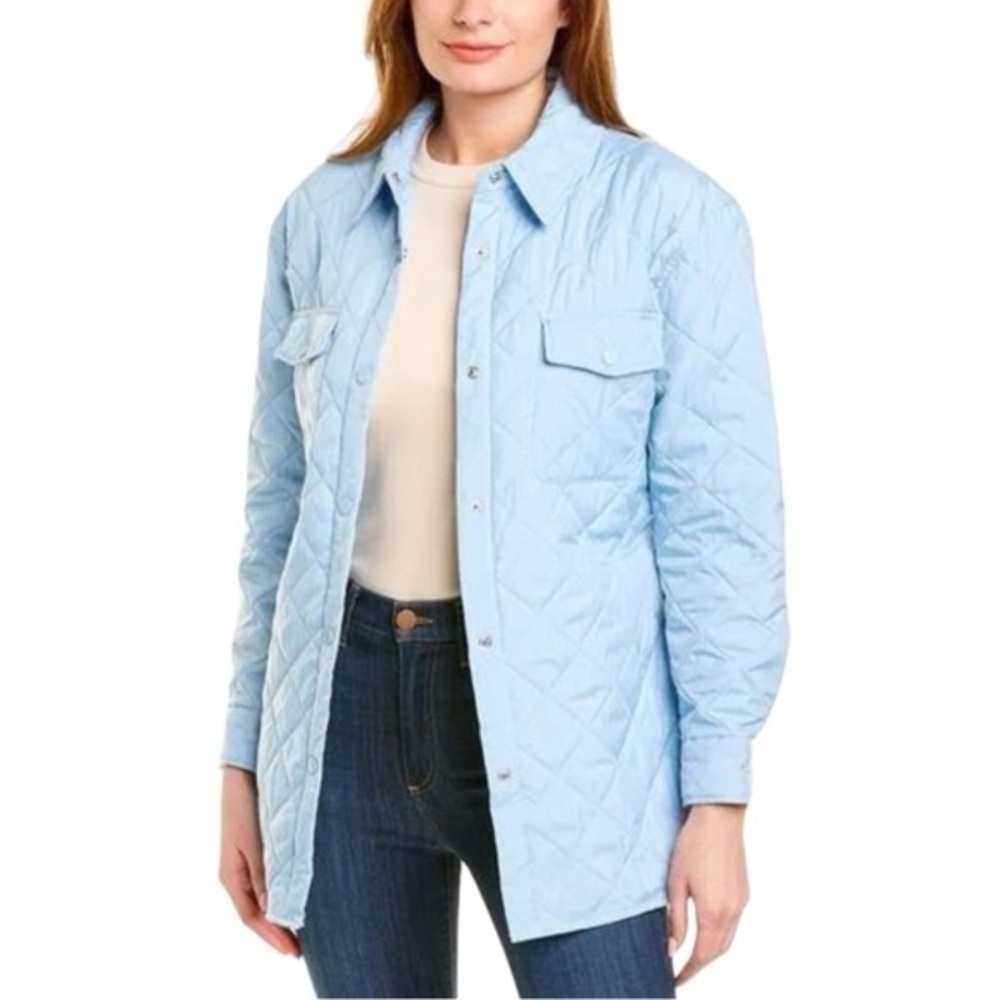 NWT NVLT Baby Blue Self-Belted Collared Quilted Shirt Jacket size S